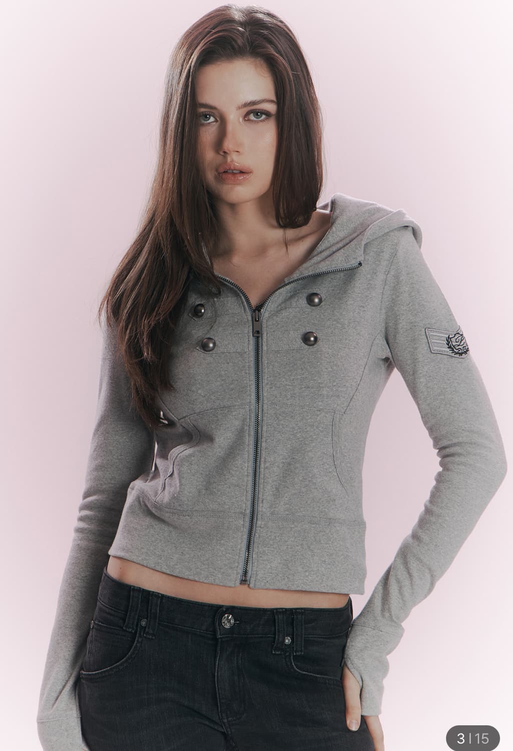 플리즈노팔로우 나스 밀리터리 후드집업 멜란지 그레이 상품이미지2