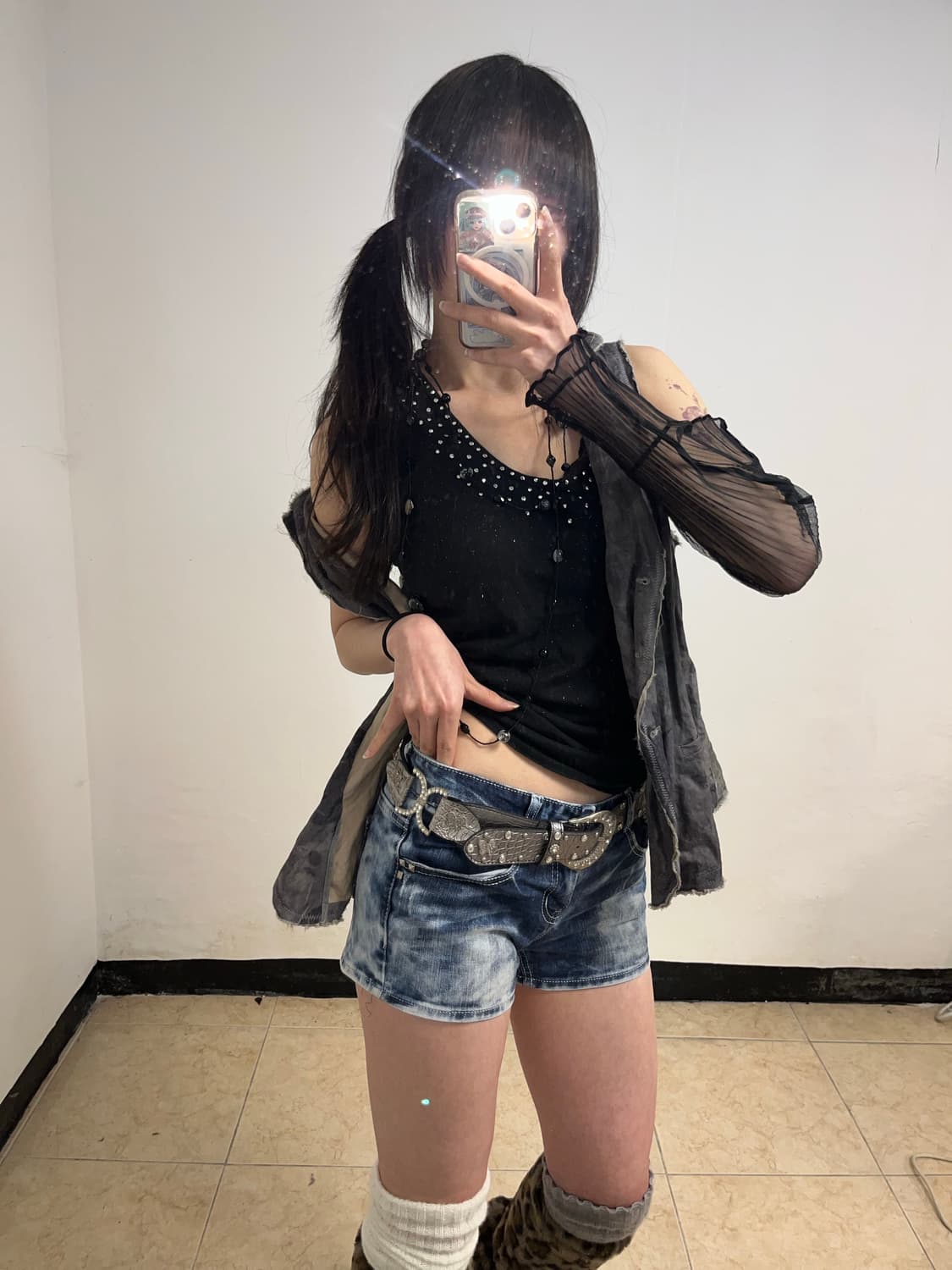 Y2K 데님 스터드 숏팬츠 상품이미지5