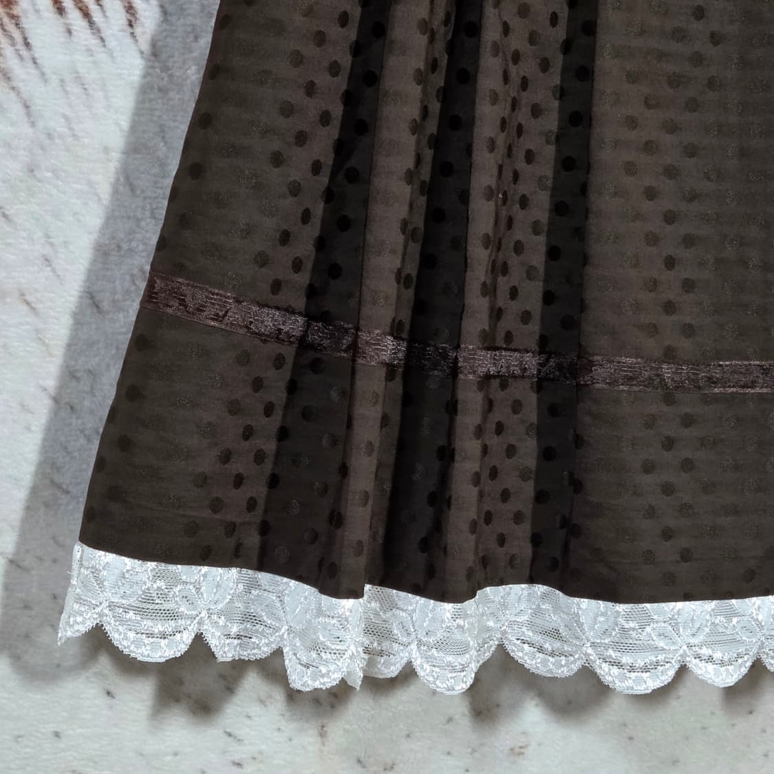 브라운 모리걸 도트 프릴 플리츠 미디스커트 상품이미지6