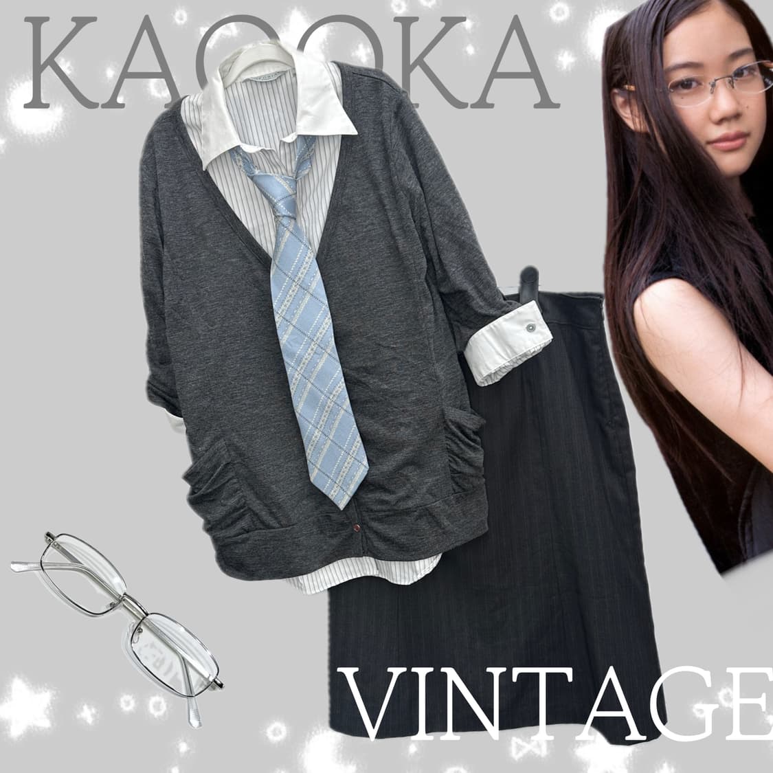 🩵하구미의 오피스 스쿨룩 코디세트🩵 넥타이 가디건 미디스커트 셔츠 상품이미지1