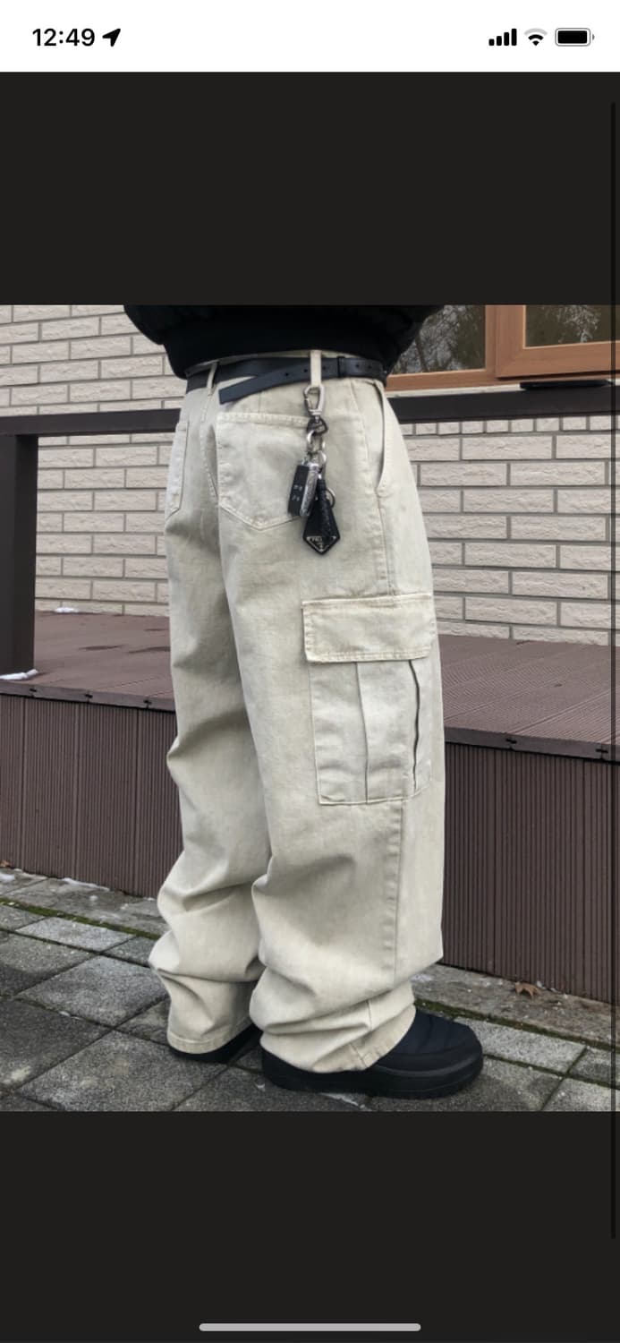 ESSU 원턱 빈티지 와이드 카고 팬츠 샌드 M 상품이미지1