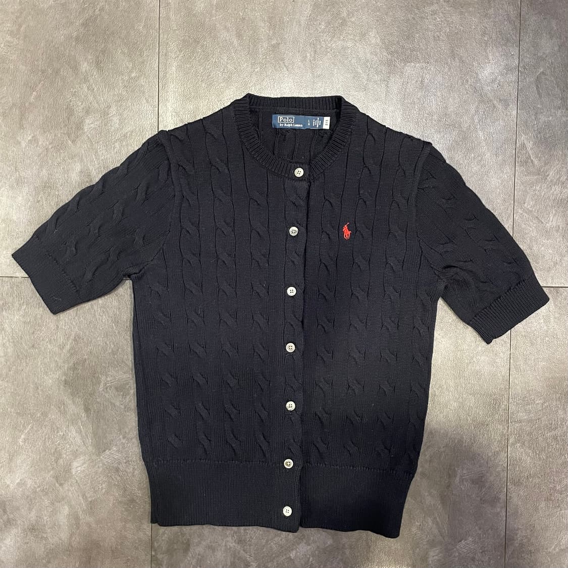 [IM] polo 폴로랄프로렌 꽈배기 블랙 반팔 가디건 니트 상품이미지2