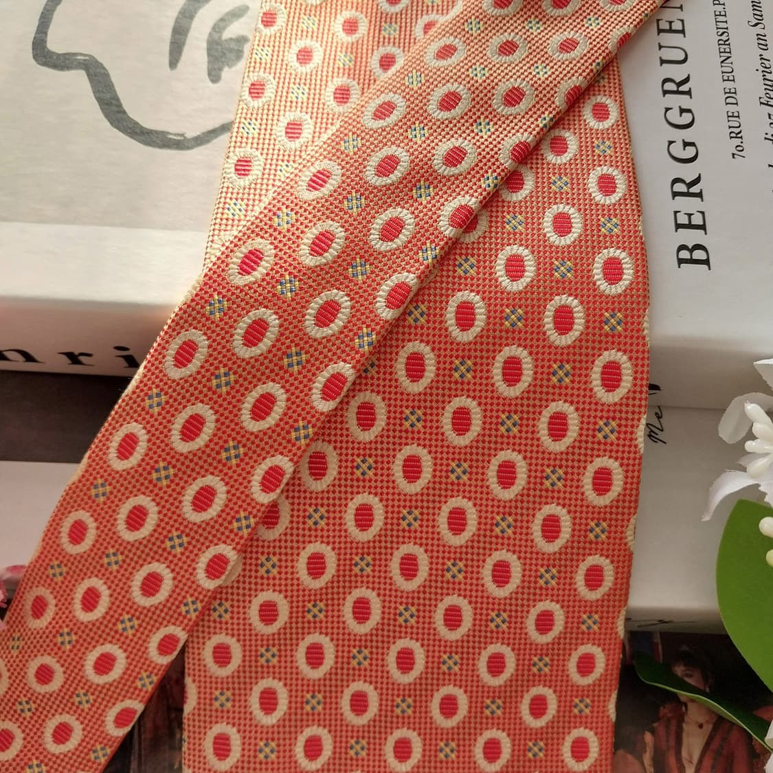 아쿠아스큐텀 실크 오렌지 패턴 넥타이 9.8cm A+등급 k1745 상품이미지4