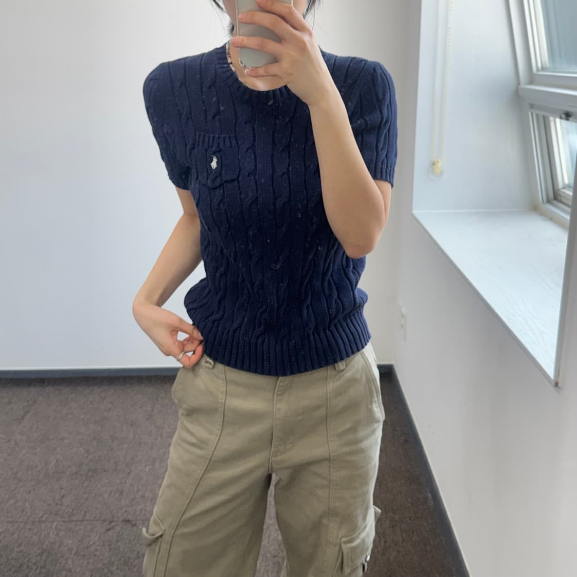 Polo 폴로 화이트 포니 포켓 케이블 반팔 니트 상품이미지2