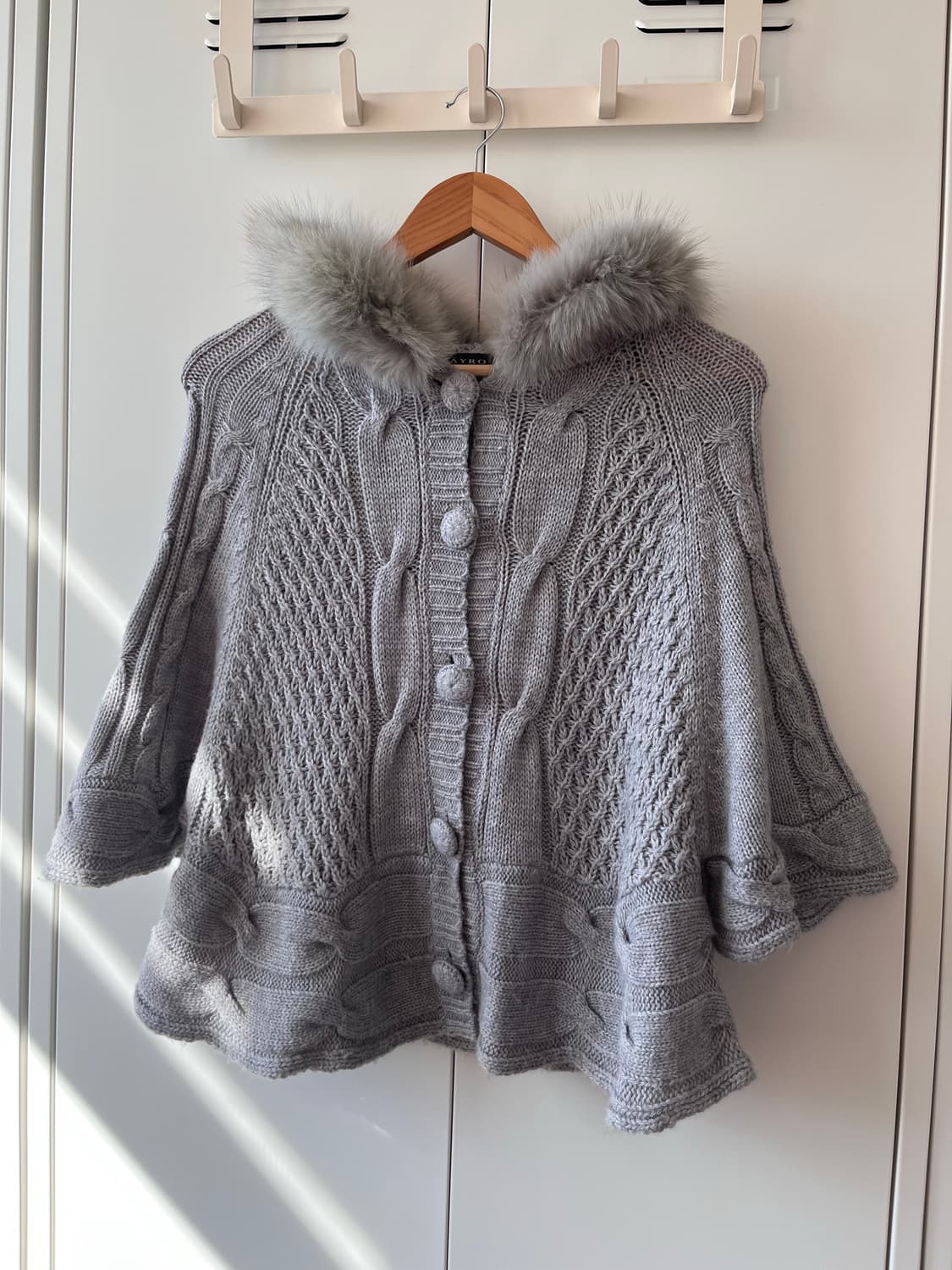 Jaypo 퍼 후드 울니트 케이프 가디건 상품이미지3