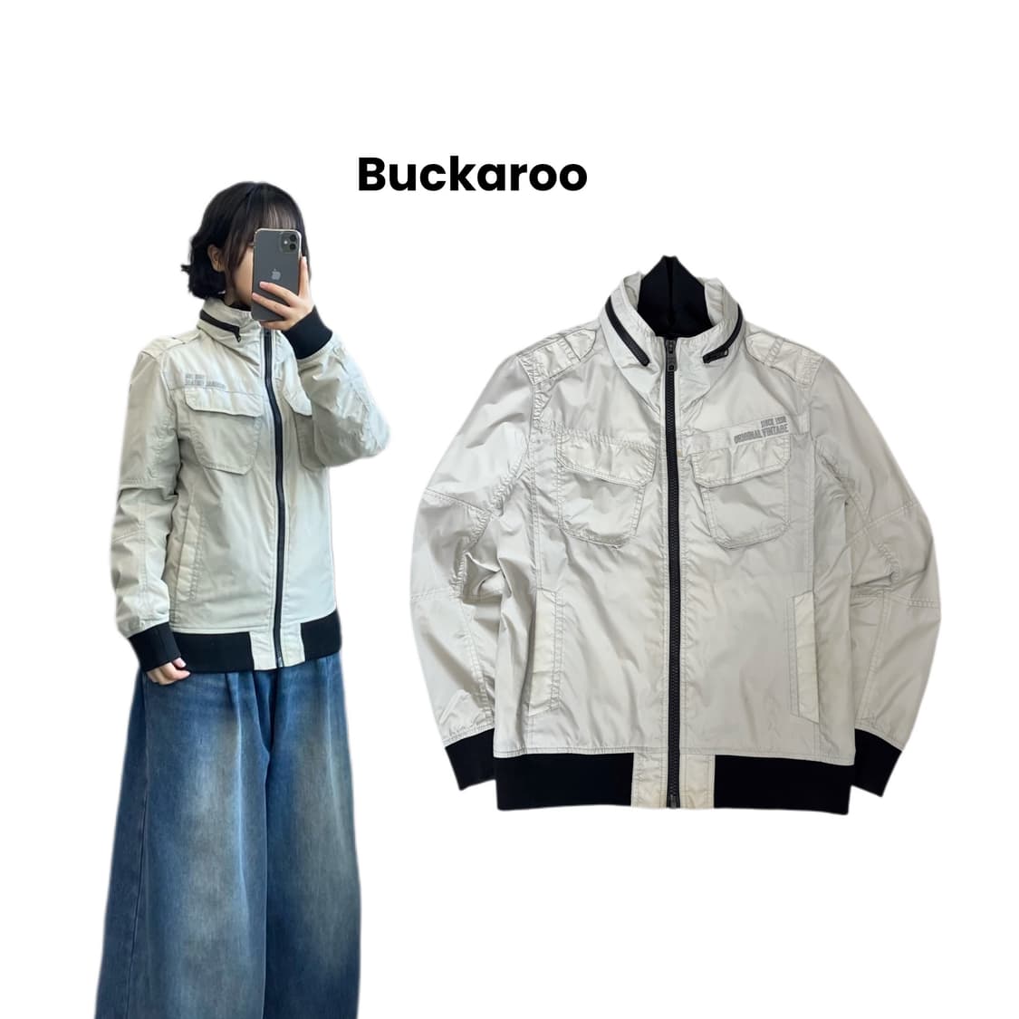버커루 Y2K 나일론 바이커 자켓 화이트 상품이미지1