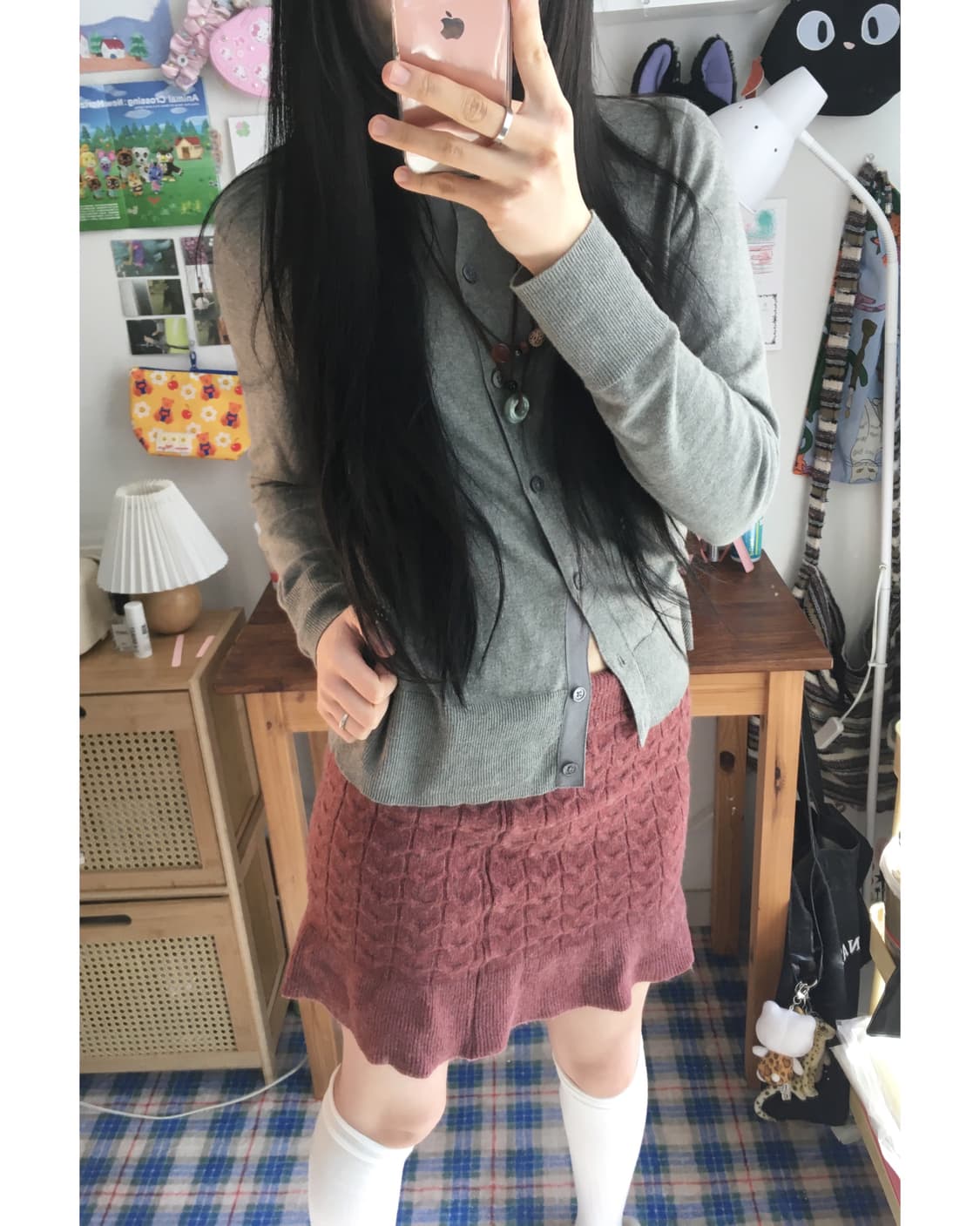 vintage cable knit ruffle skirt pink 상품이미지4