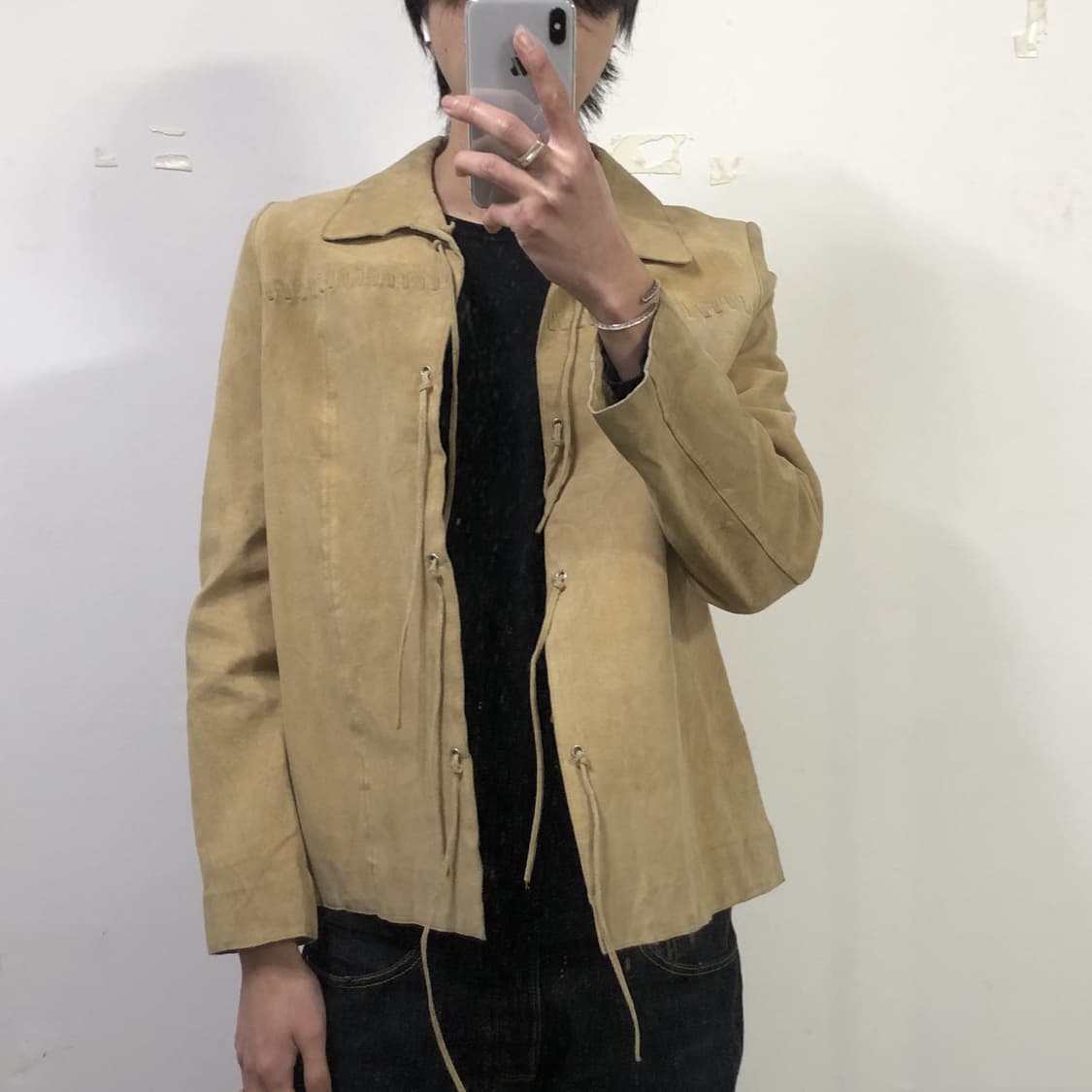 1990s 빈티지 샌드베이지 웨스턴 레더자켓  상품이미지3