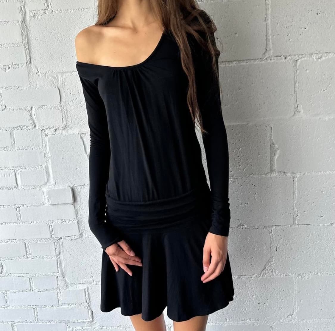 Patrizia Pepe 유럽 빈티지 블랙 스트레치 저지 드레스 상품이미지2