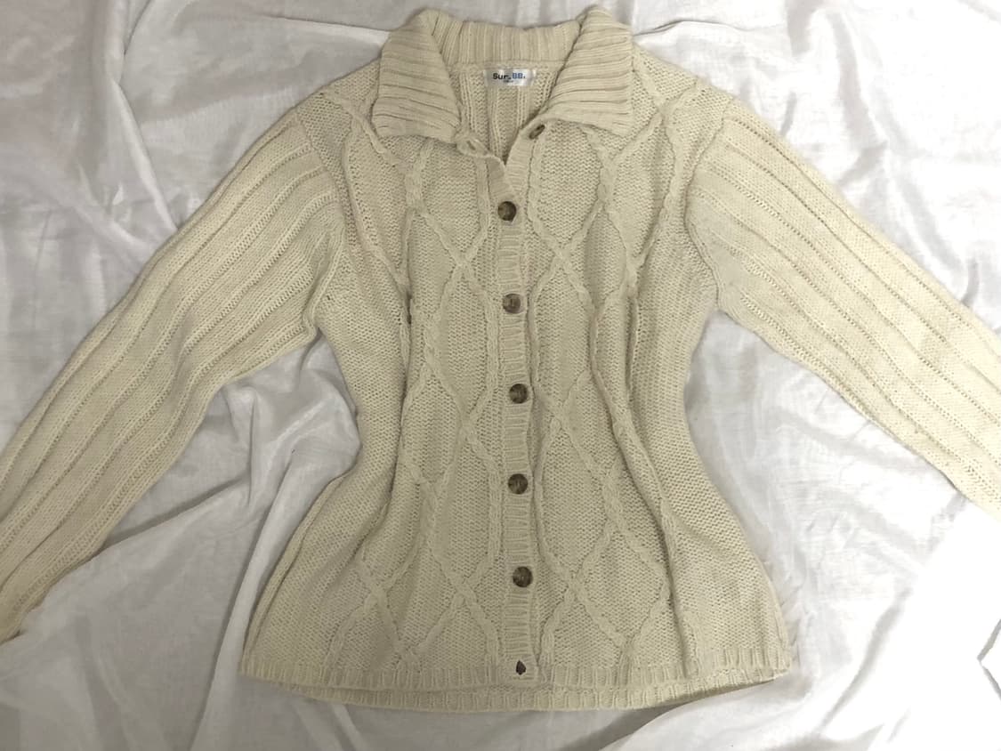 빈티지 모리걸 하구미 아이보리 케이블 니트 가디건 상품이미지1