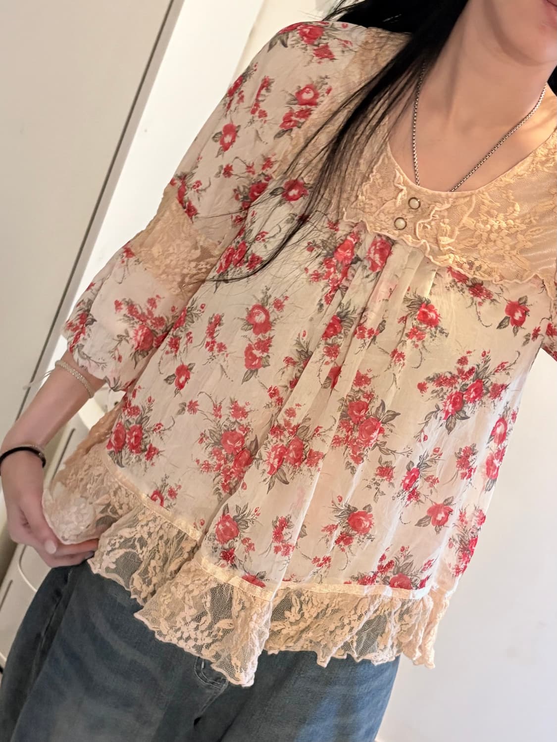 Mori girl floral lace Blouse 상품이미지4