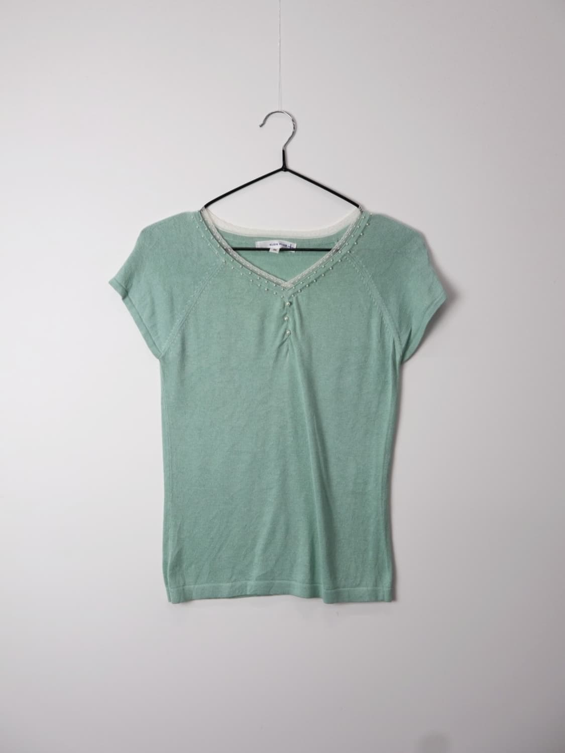 Jpn Mint Lace Trim Pearl Button Knit Top 상품이미지4