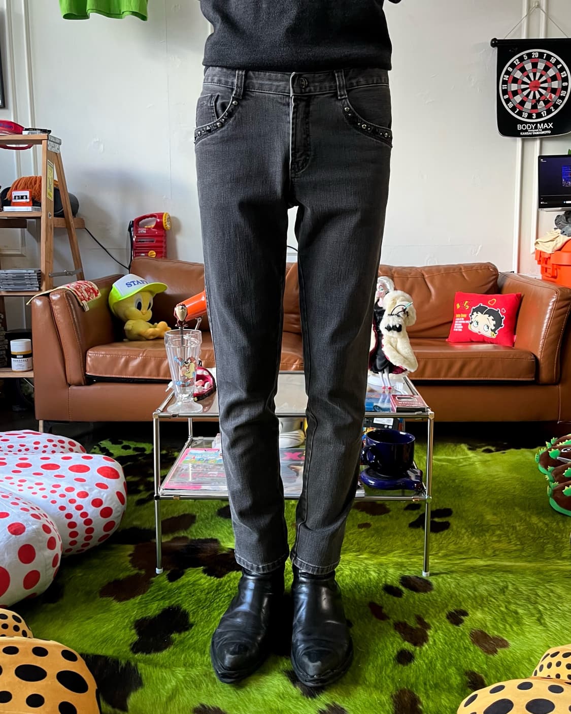 2000s TOMBOY Jeans Stud Trim Black Jeans 상품이미지2