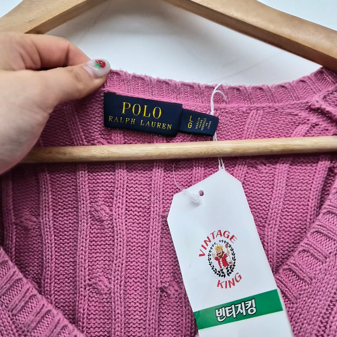 폴로 랄프로렌 핑크 브이넥 니트 여성 L 상품이미지2