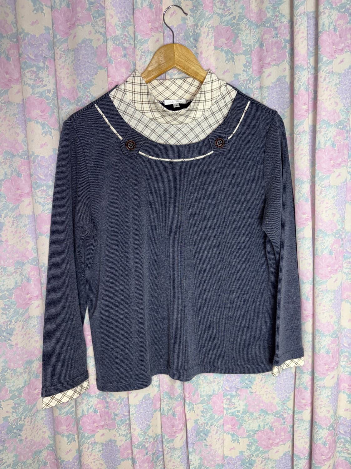 체크 레이어드 긴소매 티셔츠 상품이미지5