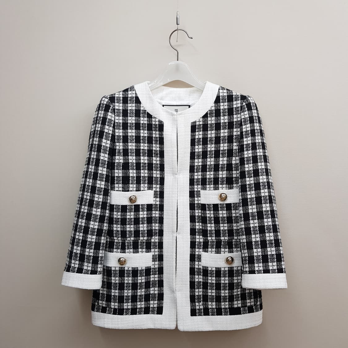 모조에스핀 2023 체크 트위드 노카라 자켓 S사이즈 상품이미지2