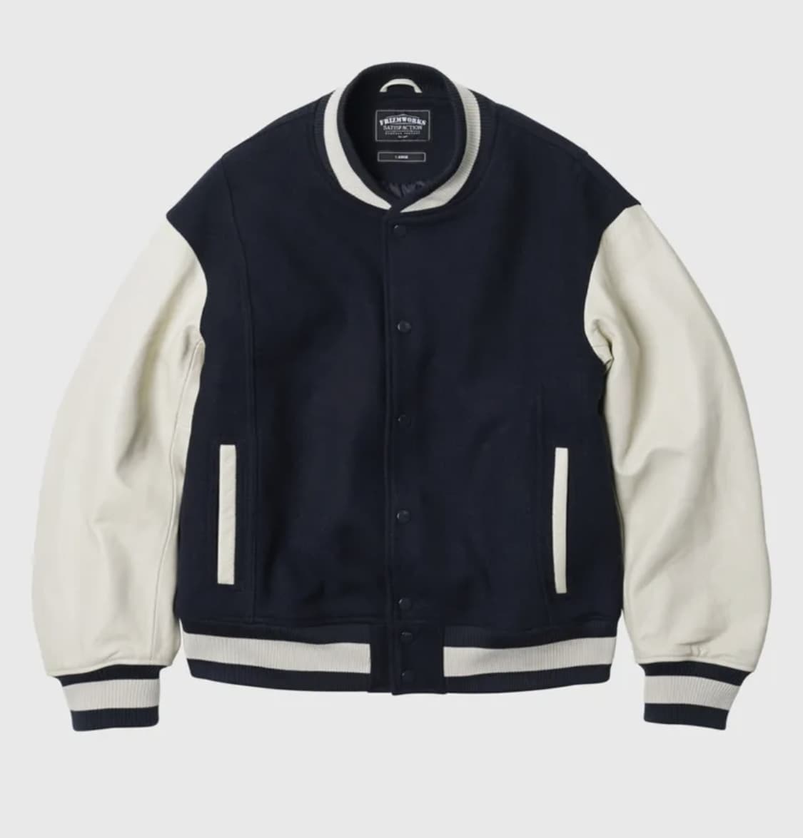 프리즘웍스 카우하이드 레더 바시티 자켓 L 네이비 상품이미지1