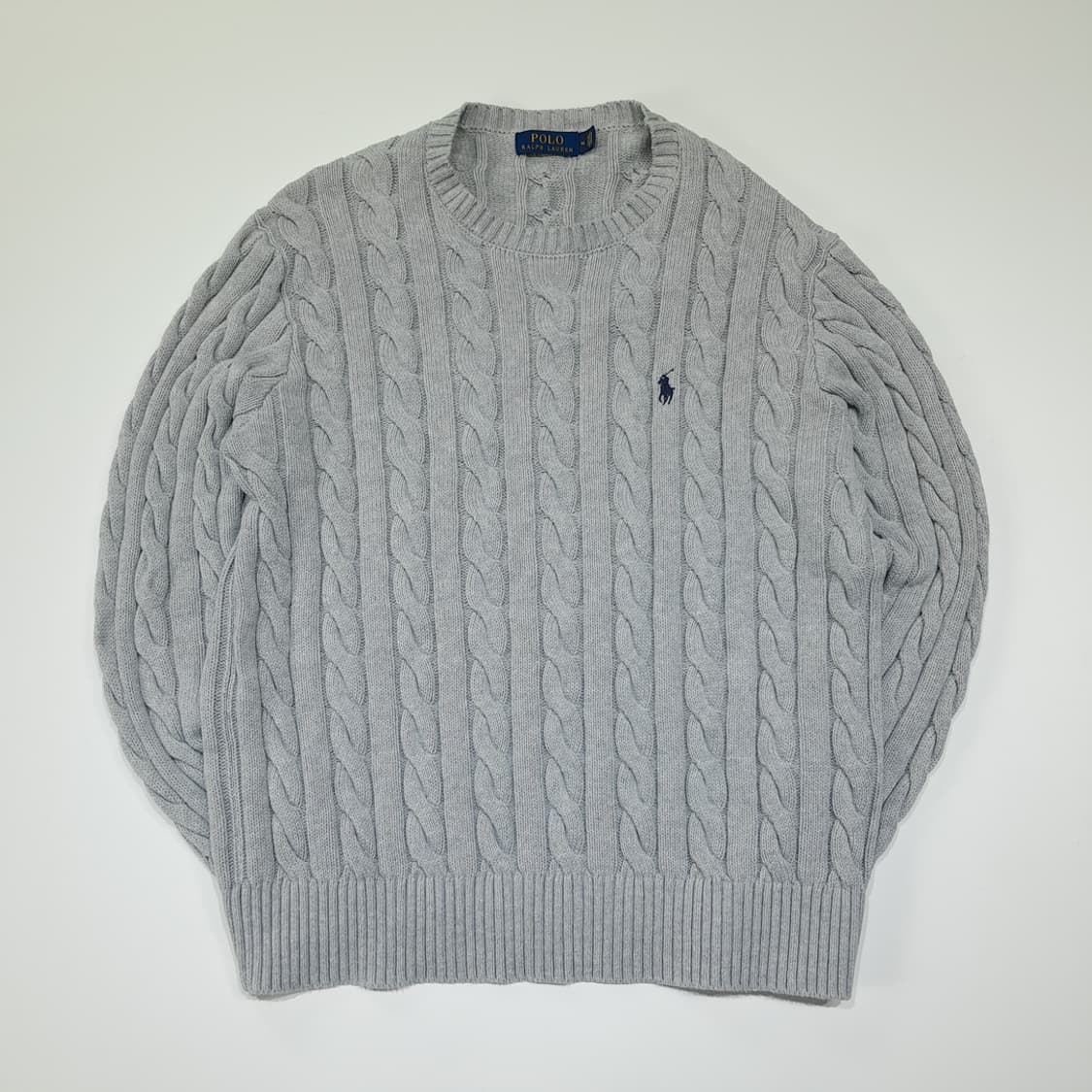 CL426 M 폴로 코튼 케이블 아이스 그레이 크루넥 니트 스웨터 상품이미지1