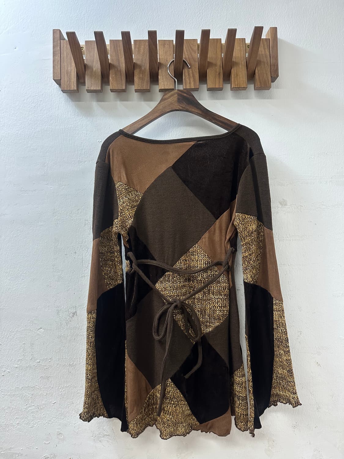 일본빈티지 브라운 조각 믹스 패치워크 탑 티셔츠  상품이미지5