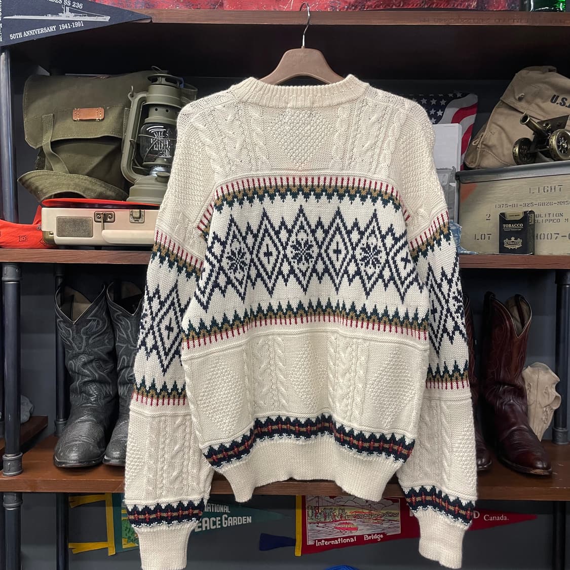 90s 미츠미네 케이블 멀티 아가일 패턴 루즈핏 니트 스웨터 N343 상품이미지2