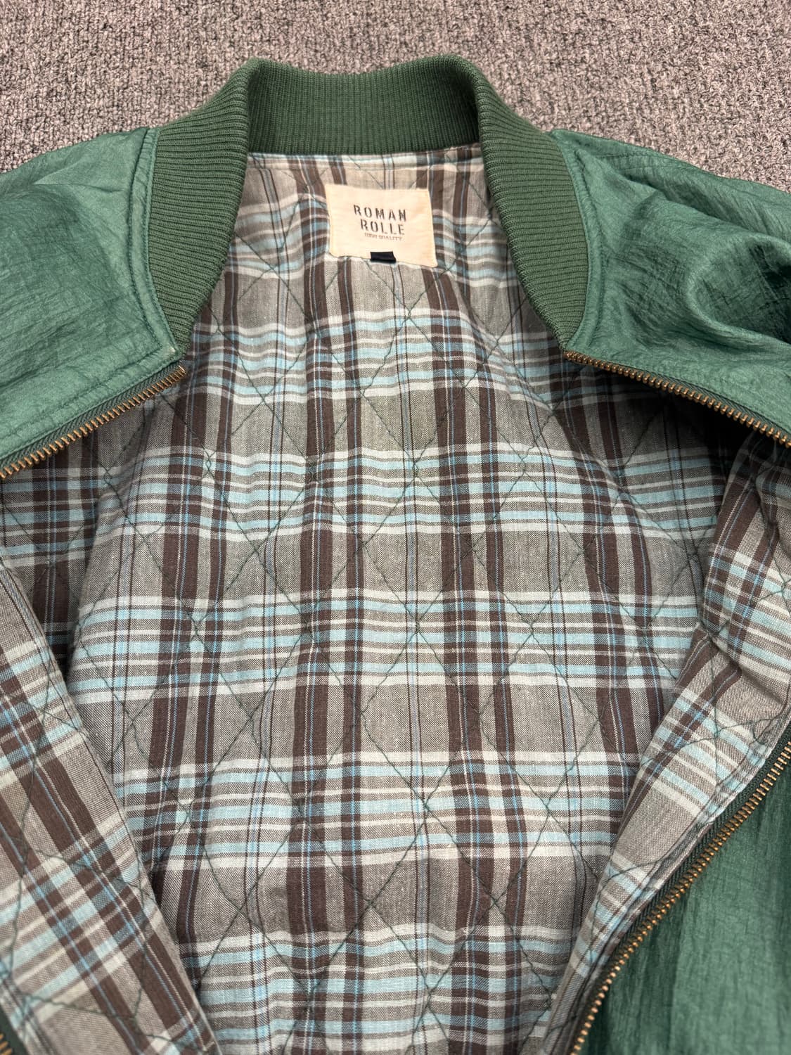 OS)Roman Rolle 빈티지 체크 퀼팅 lining 블루종 패딩 자 상품이미지4