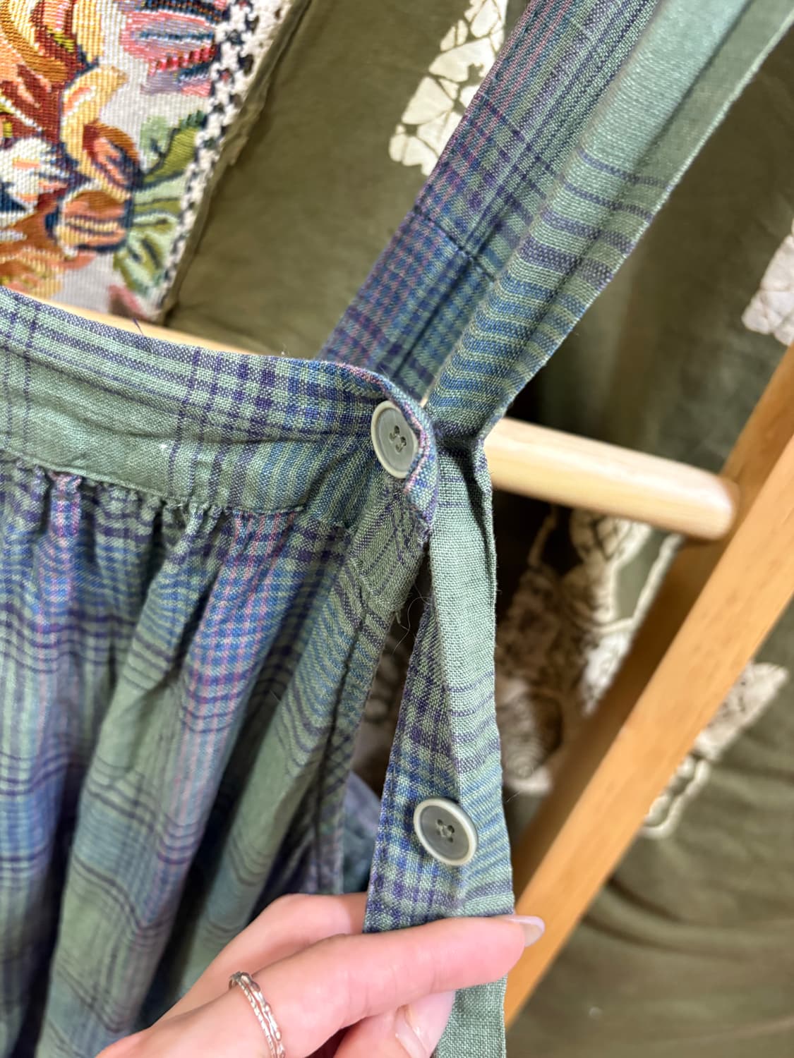 히피 모리 하구미 카키 패턴 디테일 레이어드 원피스 상품이미지5