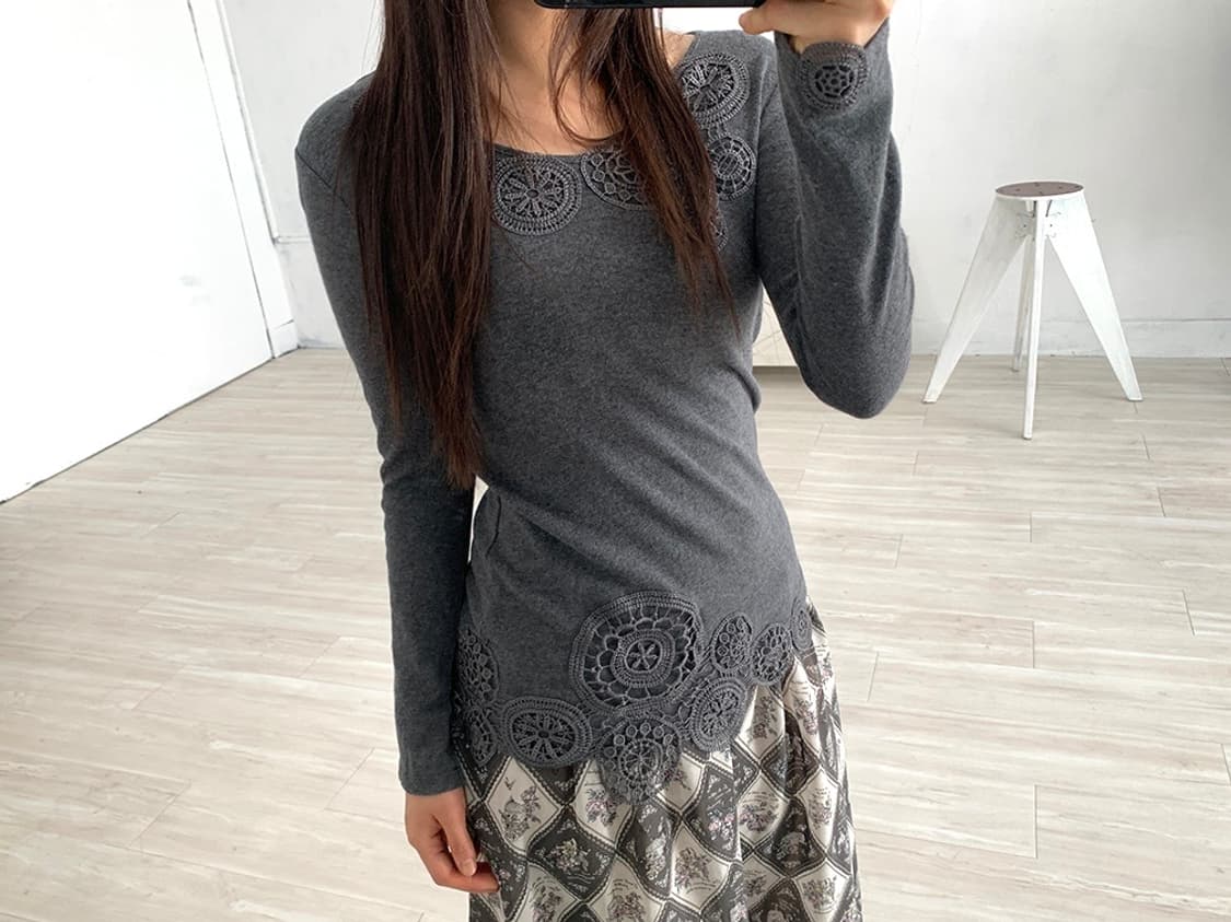 Charcoal Crochet Detail Long Sleeve 상품이미지5