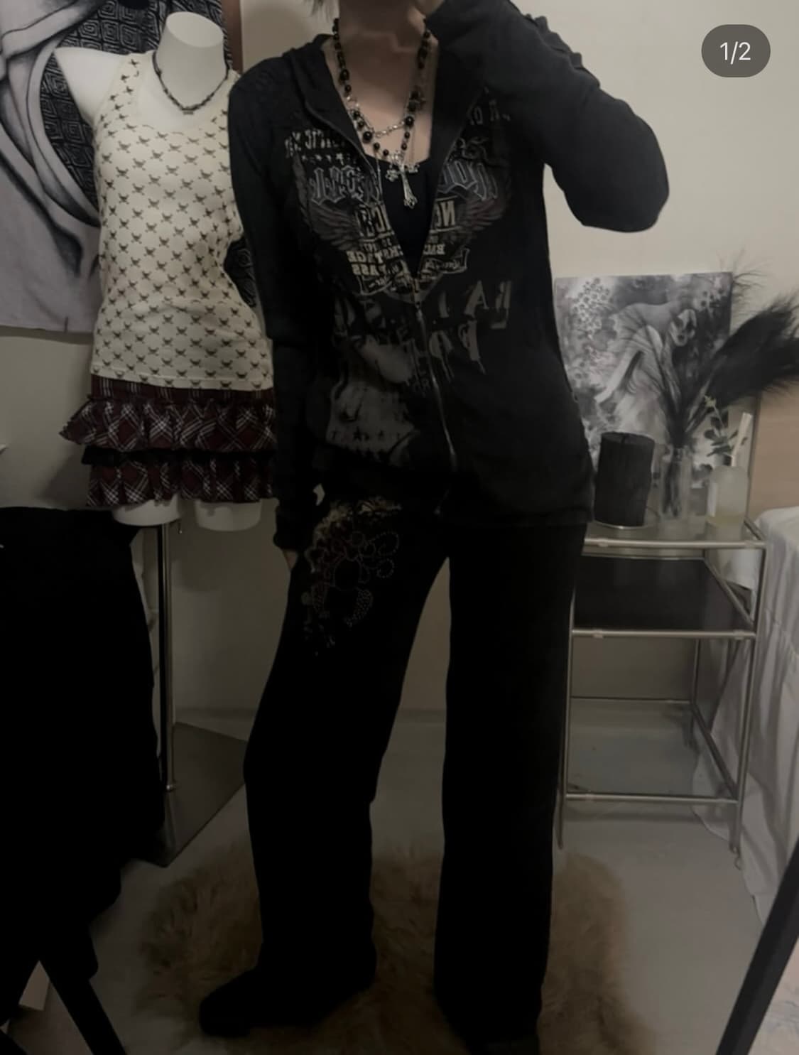 빈티지 펑크 딱붙 후드집업 상품이미지2