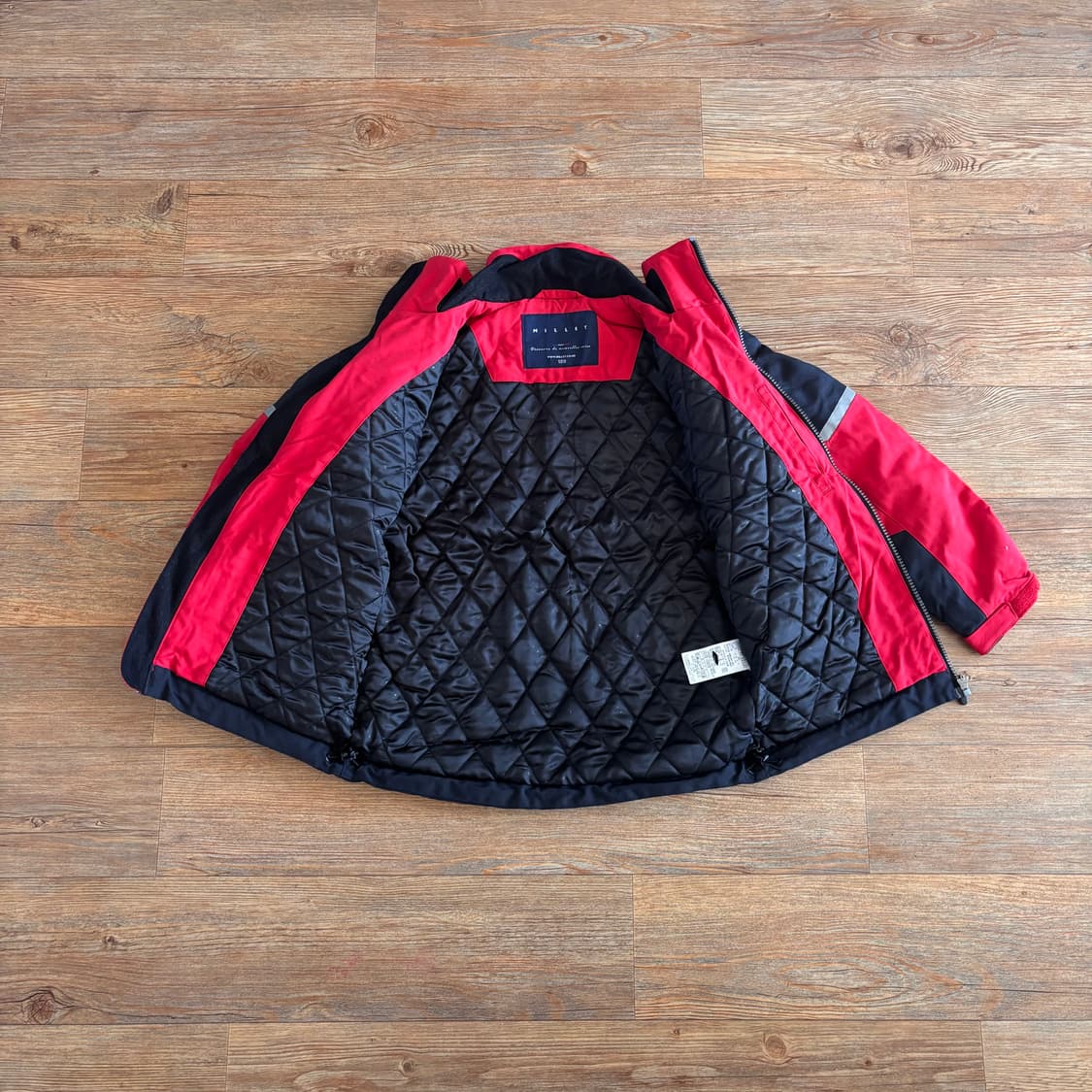 밀레 키즈 120 집업 점퍼 누빔 레드 후드 모자 탈부착 상품이미지4