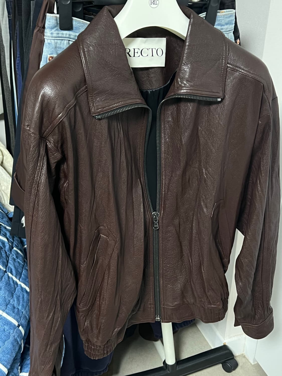 (S) 렉토 25FW 하이넥 레더 점퍼 자켓 브라운 상품이미지1
