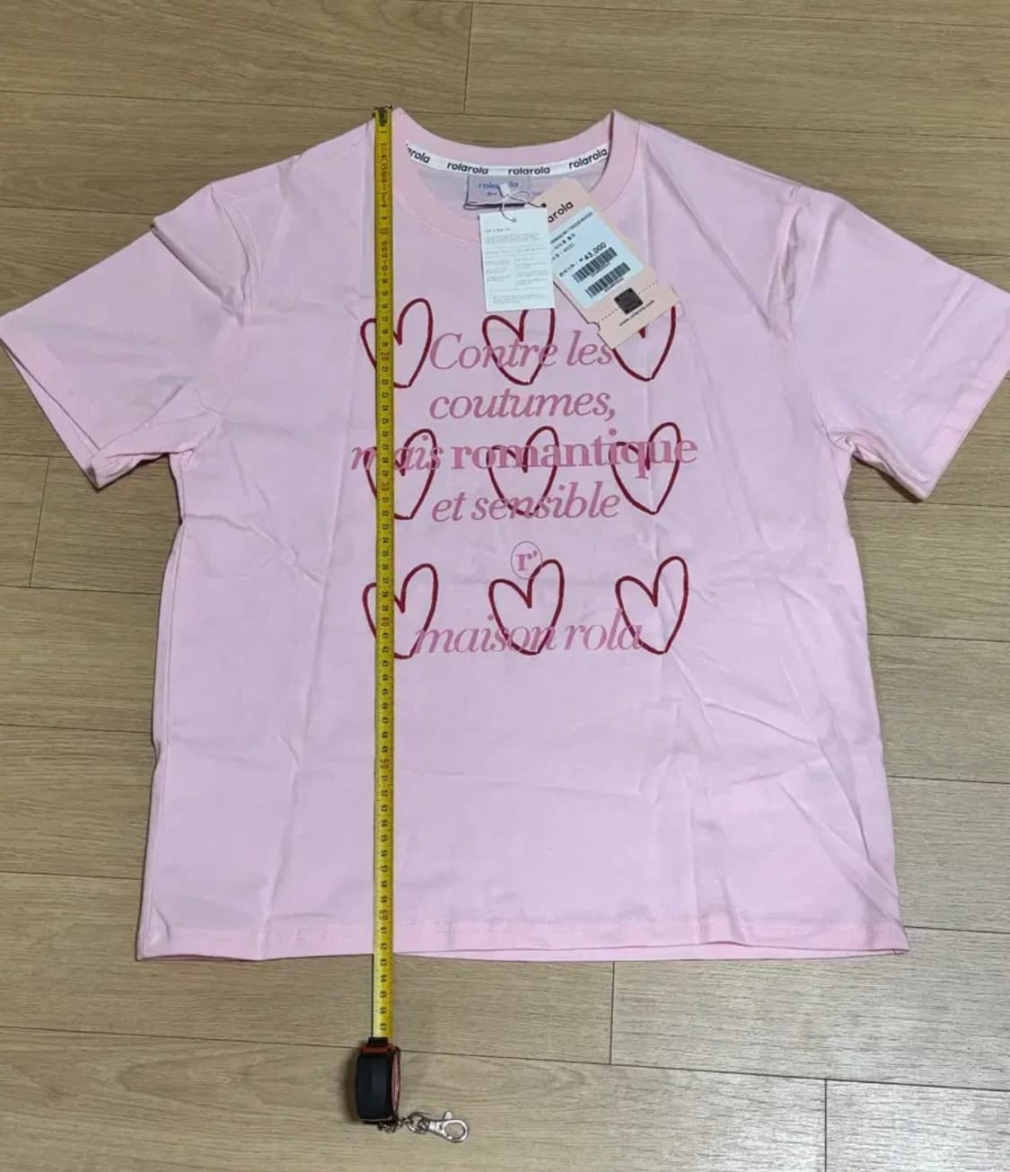 로라로라 하트 컬러 티셔츠 라이트 핑크 여성 프린트 반팔 면티 s 상품이미지4