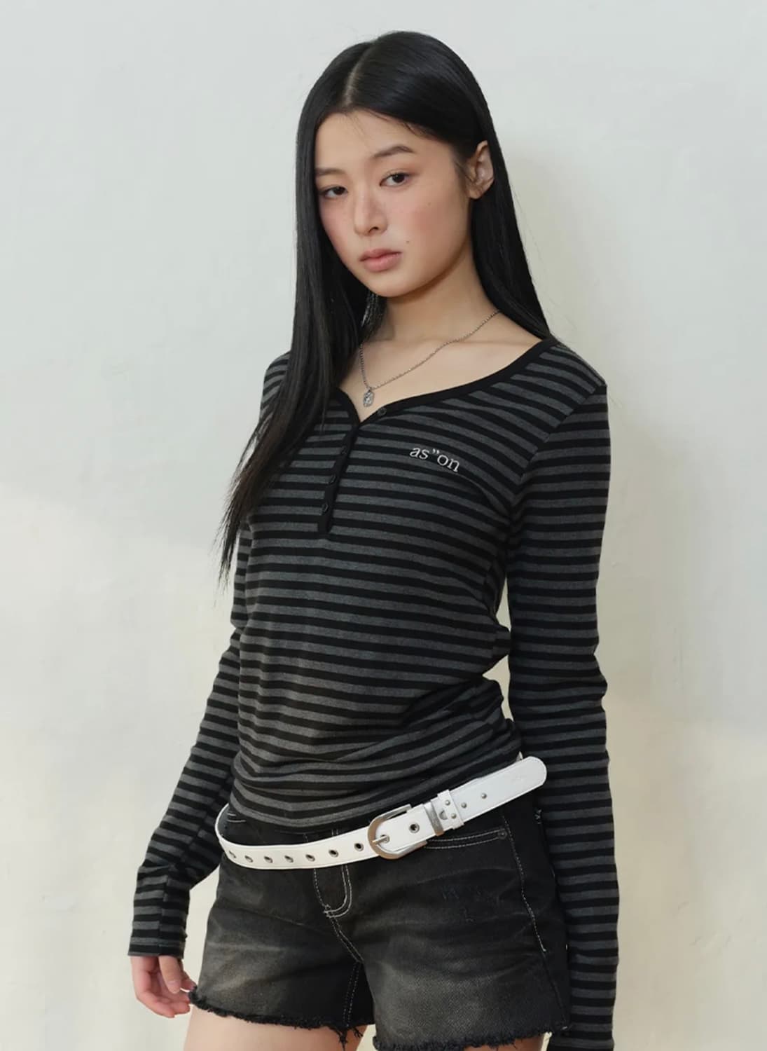 애즈온 ELLEN STRIPE TEE / BLACK 상품이미지1