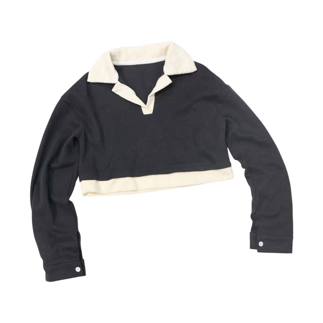 DAZY 데이지 배색 칼라 크롭 골지 티셔츠 상품이미지1