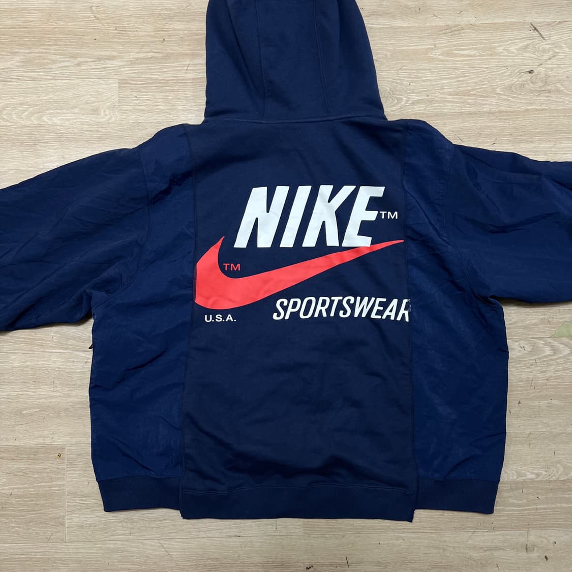 나이키 남성 빅로고 프린팅 바람막이 배색 후드티 [네이비] L/100 상품이미지5