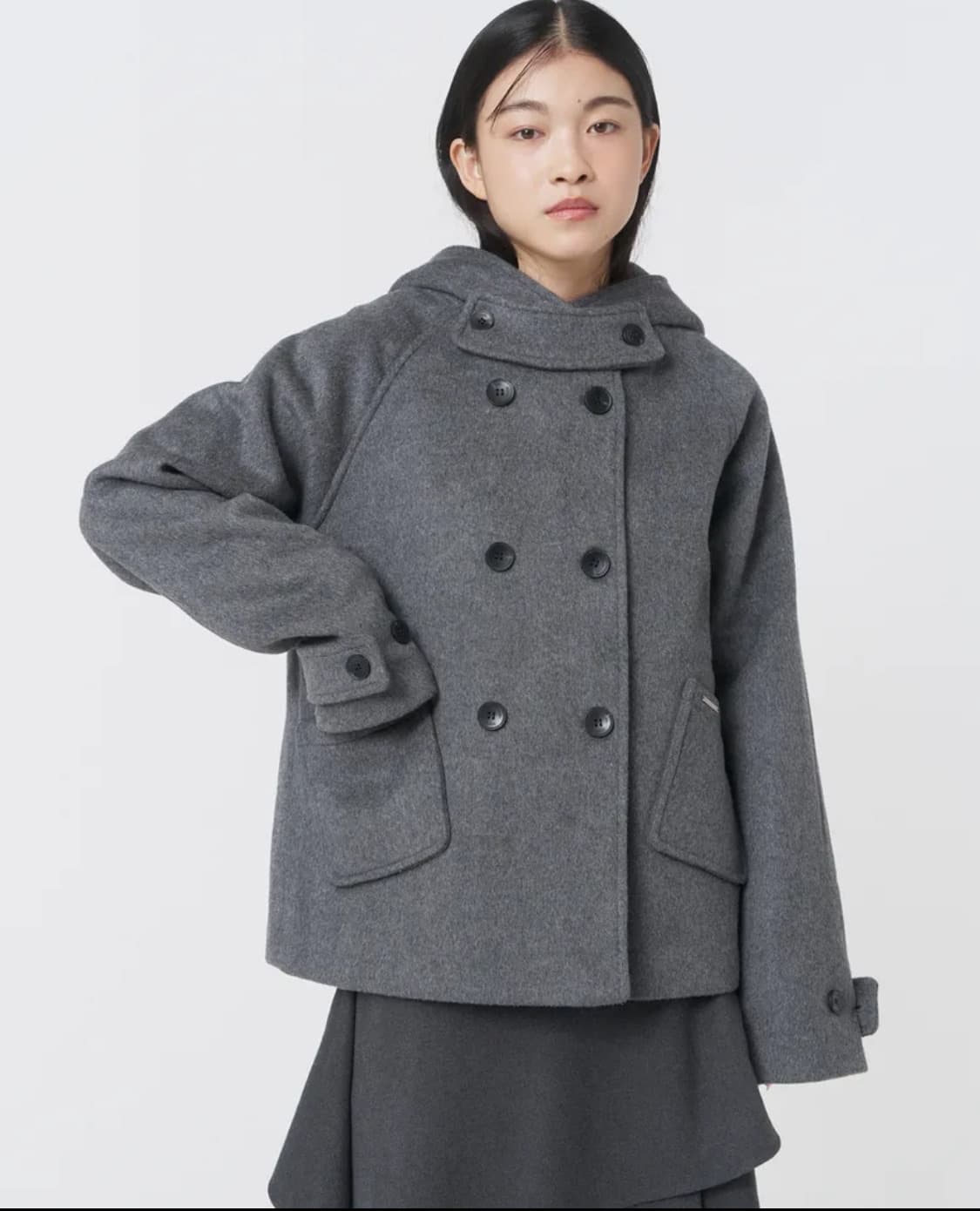 미세키서울 후디 더플 코트 버튼 코트 차콜 상품이미지2
