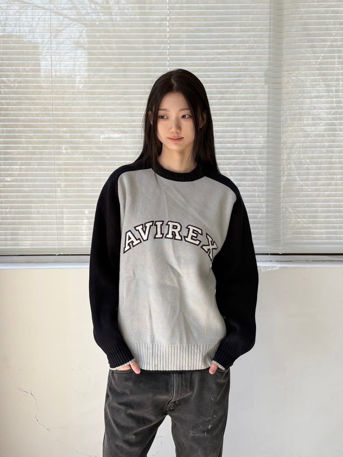Avirex 로고 니트 (배색 래글런 스타일) 상품이미지2