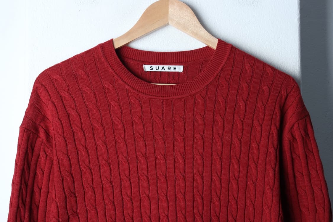 (M-L) 수아레 반팔 티셔츠 니트 케이블 꽈배기 버건디-H31980 상품이미지3