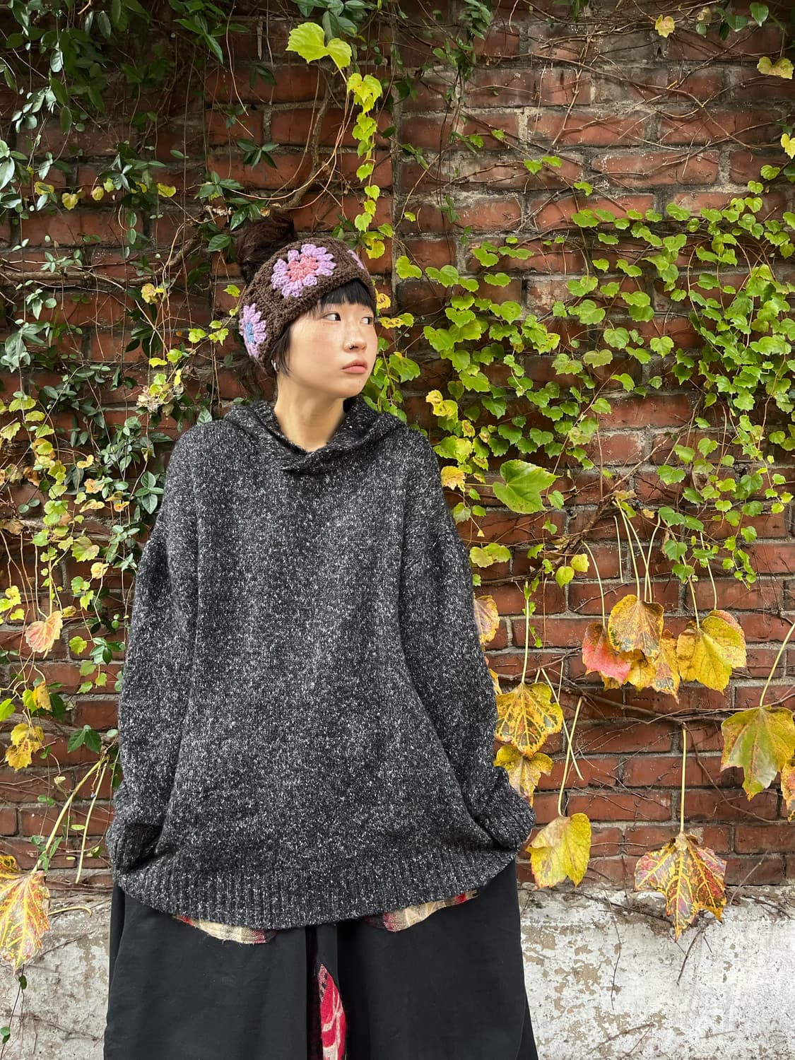 블랙 오버핏 니트 후드 상품이미지2