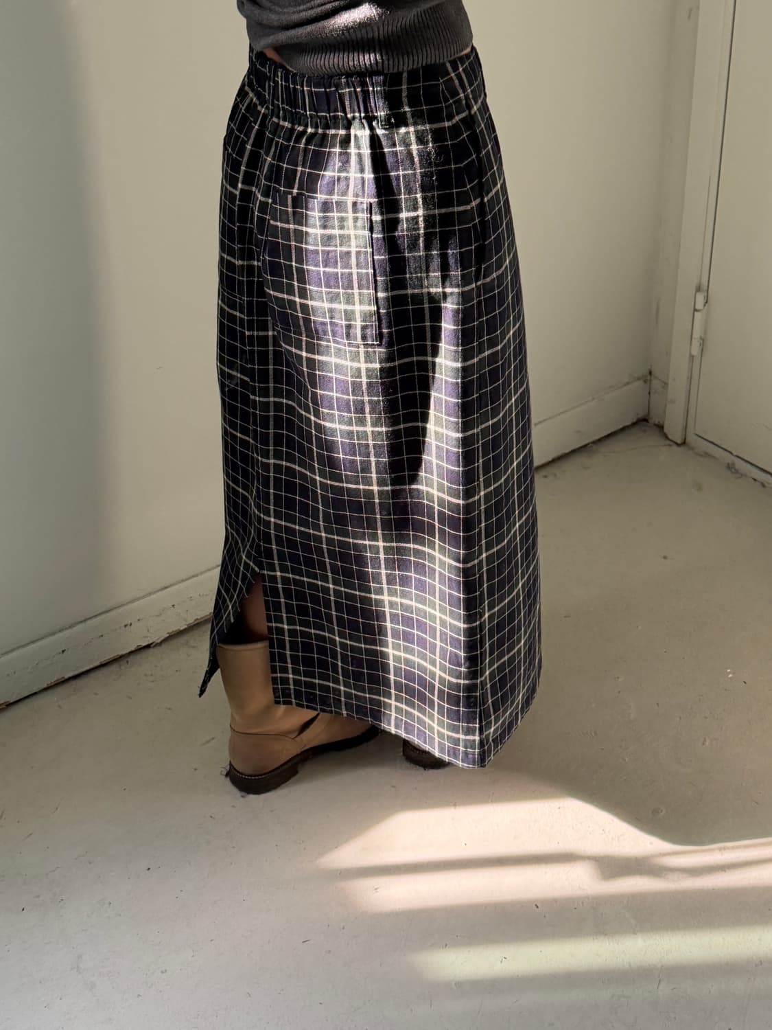 일본빈티지 그린네이비 체크 롱스커트  상품이미지3