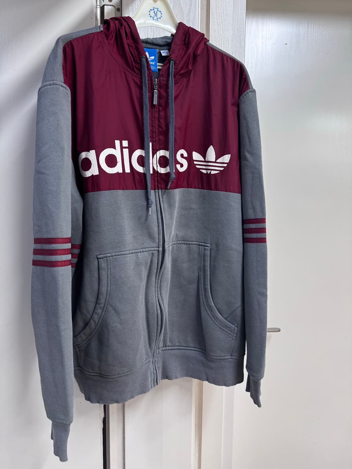 아디다스 삼선 후드집업 버건디/회색 상품이미지5