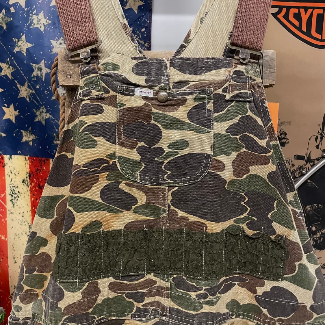 80s 칼하트 덕 카모 헌팅 오버롤 빈티지 워크웨어 데님 멜빵 상품이미지3