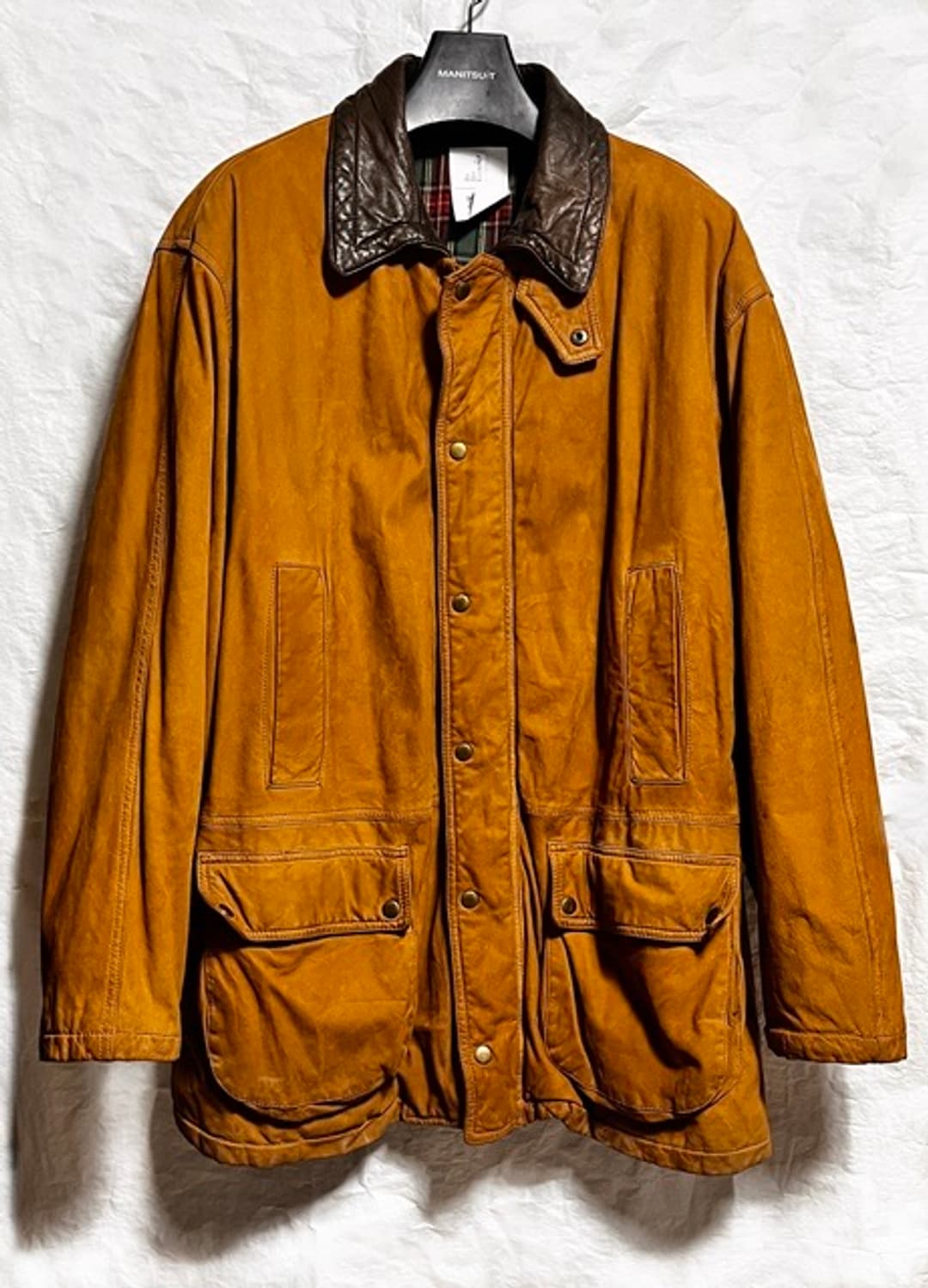 영국로컬  바버 느낌의 스웨이드 자켓 오버핏 42 사이즈 타탄 안감 상품이미지1