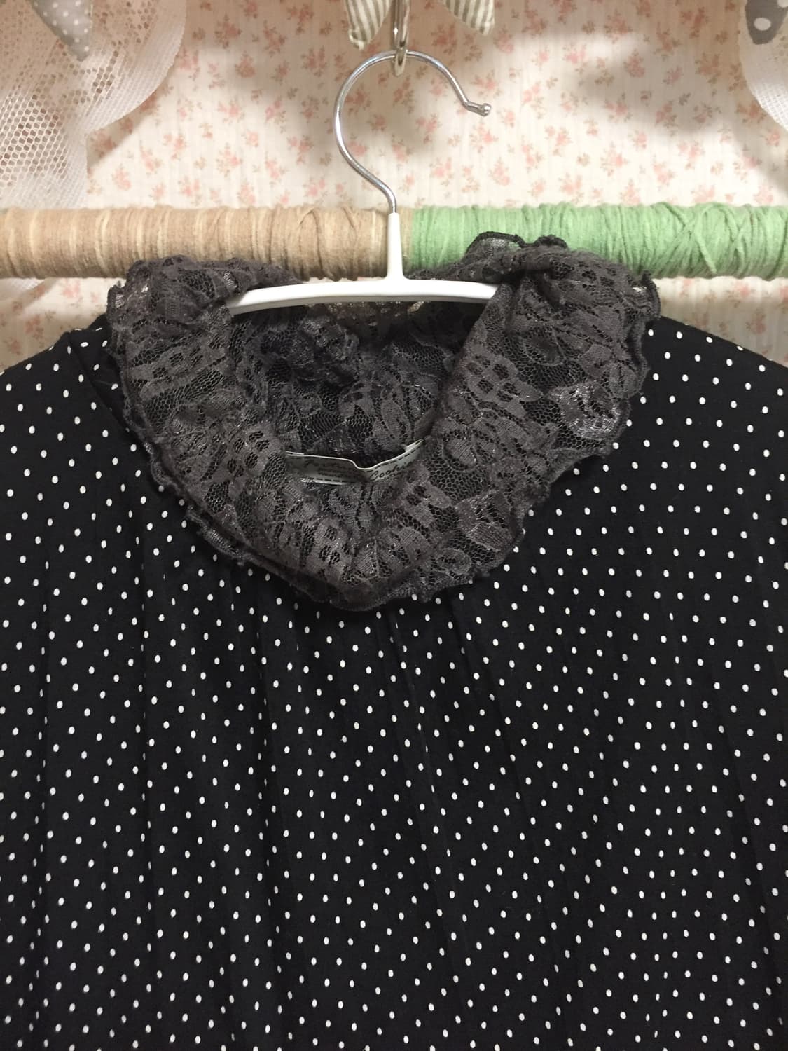 빈티지 모리걸 포춘쿠키 도트 레이스 슬리브 상품이미지2