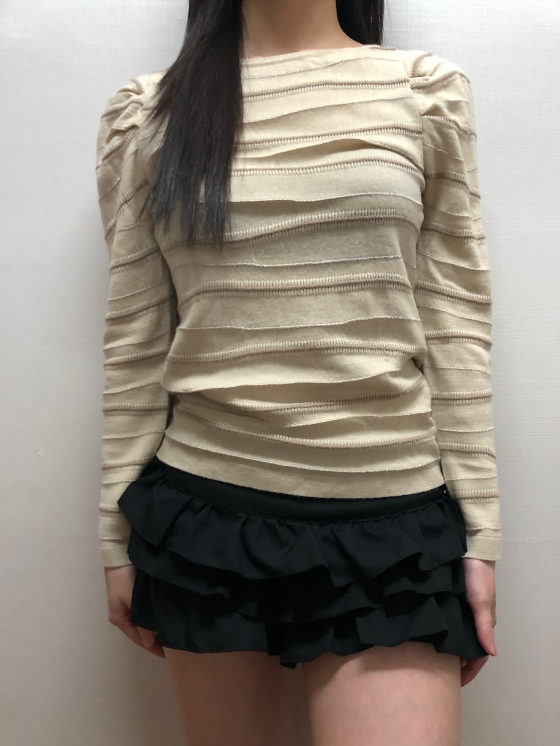 빈티지 아이보리 스트라이프 셔링 탑 상품이미지5