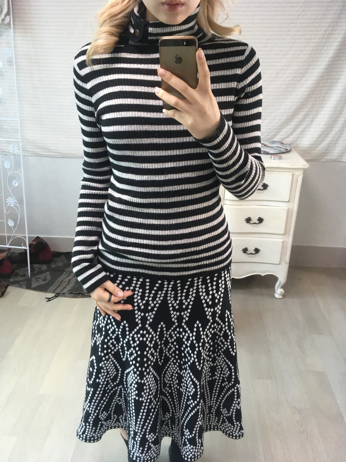 jpn vintage black stripe button pullover 상품이미지3