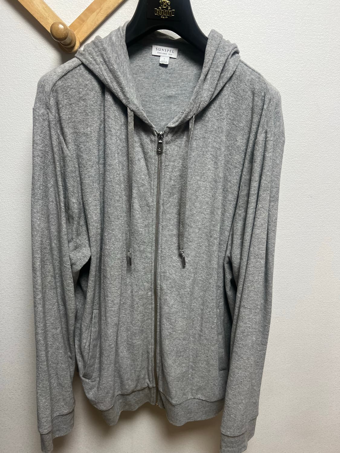 Sunspel 썬스펠 그레이 타월링 트레이닝 후드 집업&쇼츠 셋업 판매 상품이미지1