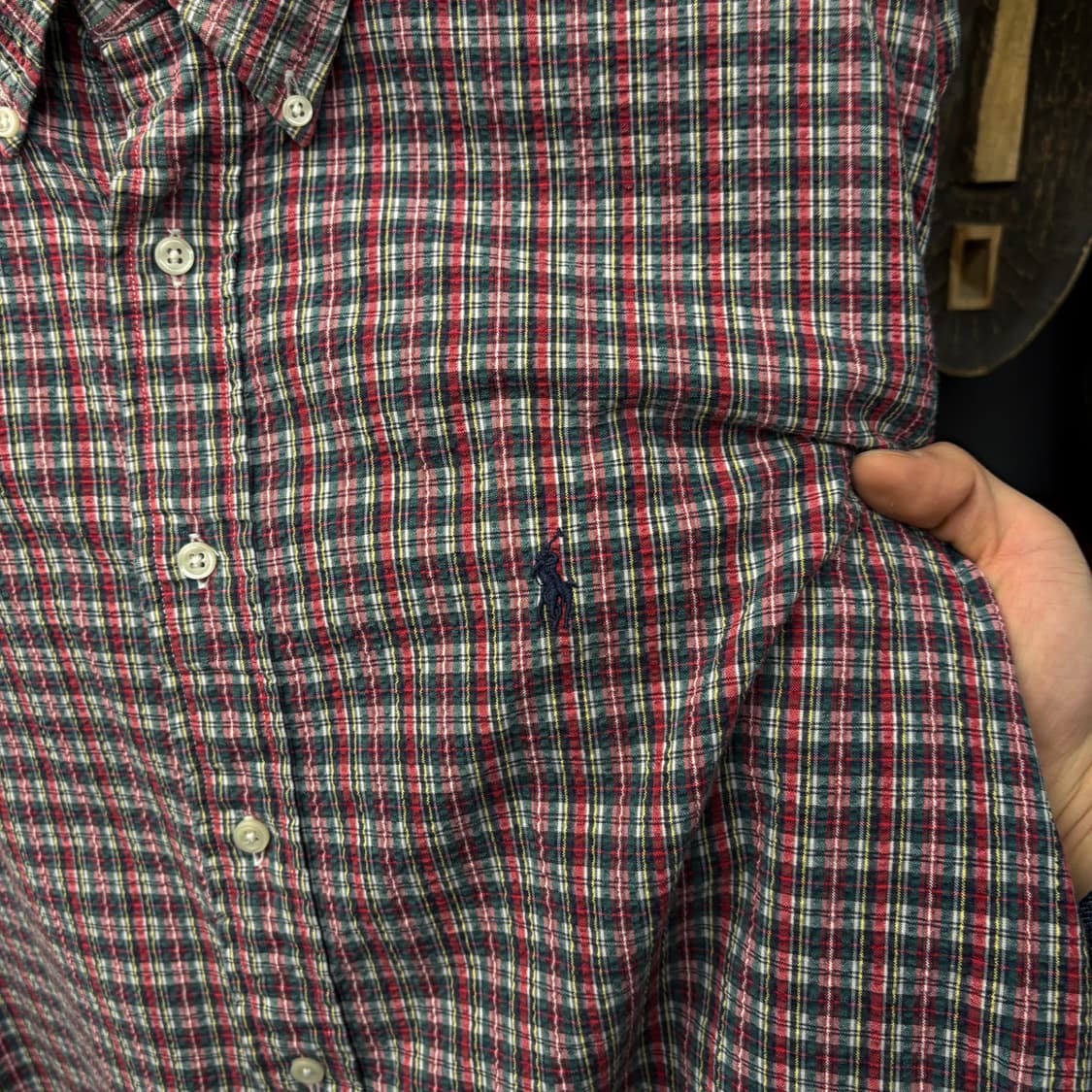 90s 폴로 랄프로렌 마이크로 타탄 체크 시어서커 버튼다운셔츠 N744 상품이미지5