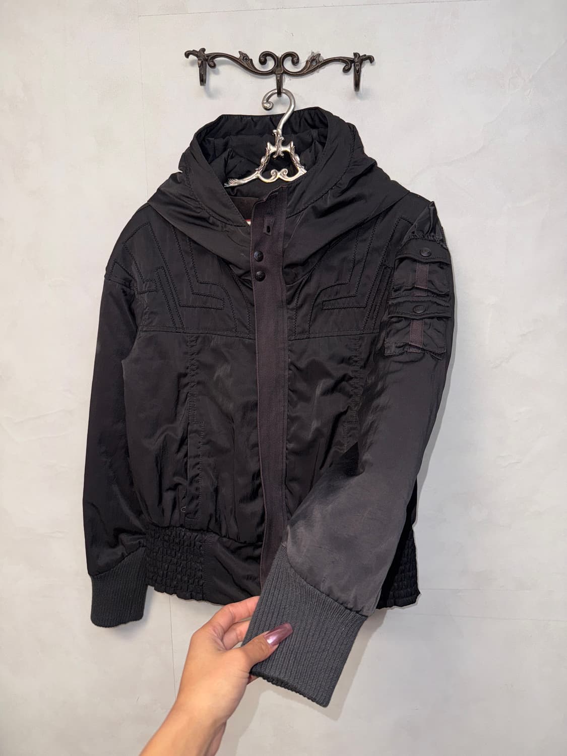 DIESEL black geometric pocket hood 패딩 상품이미지3