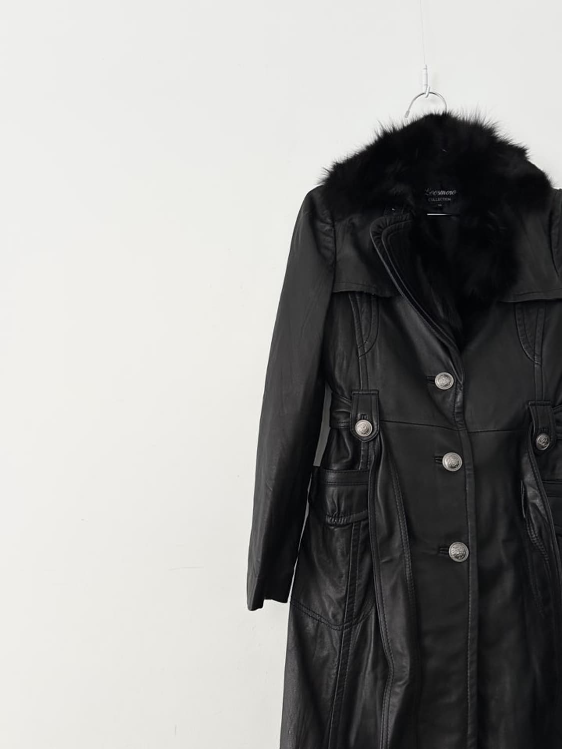 Leather buckle line fur jacket / black 상품이미지3
