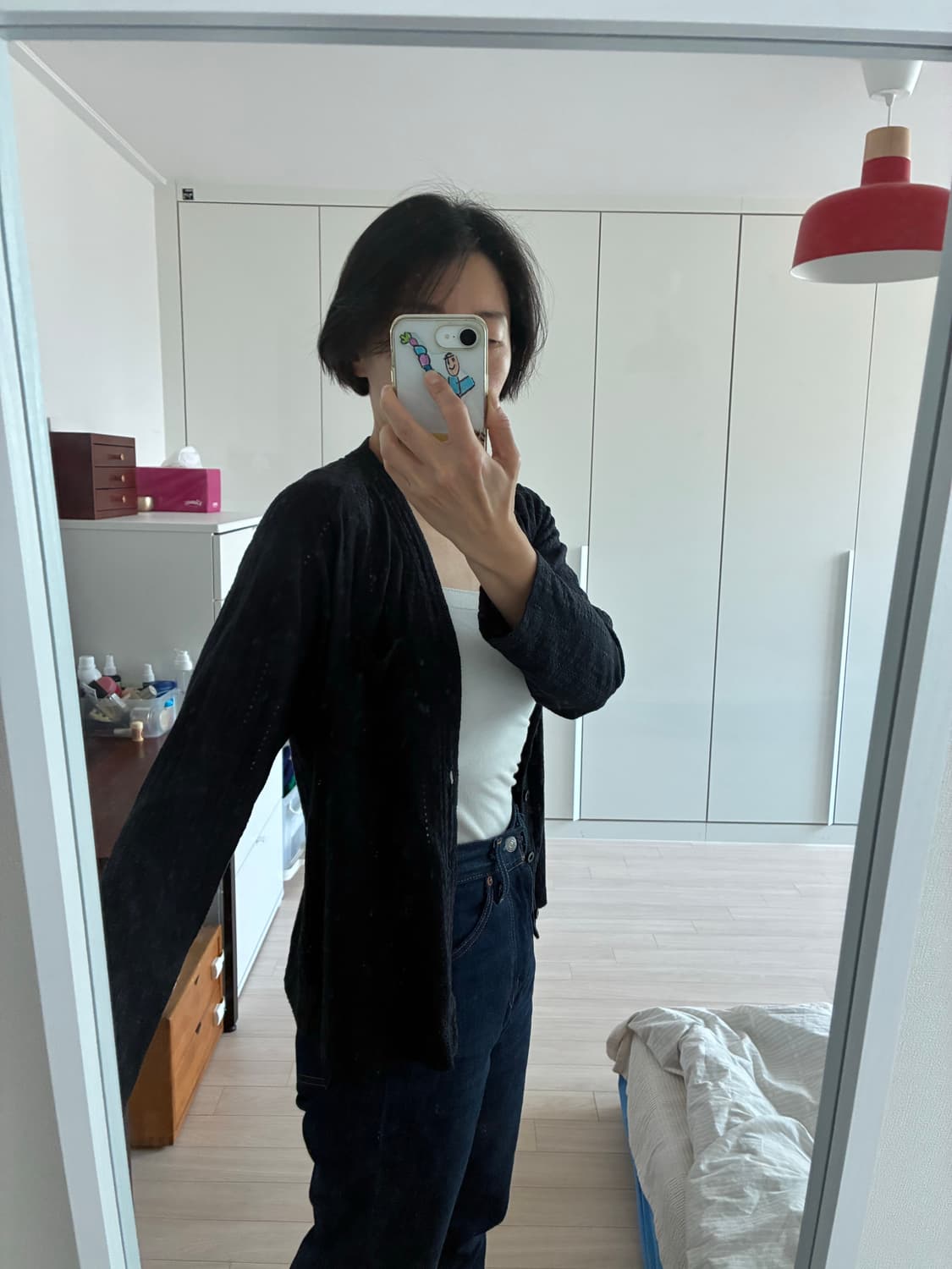 [정품] Needle 아이렛 자수 브이넥 가디건 — 블랙/스몰 상품이미지6